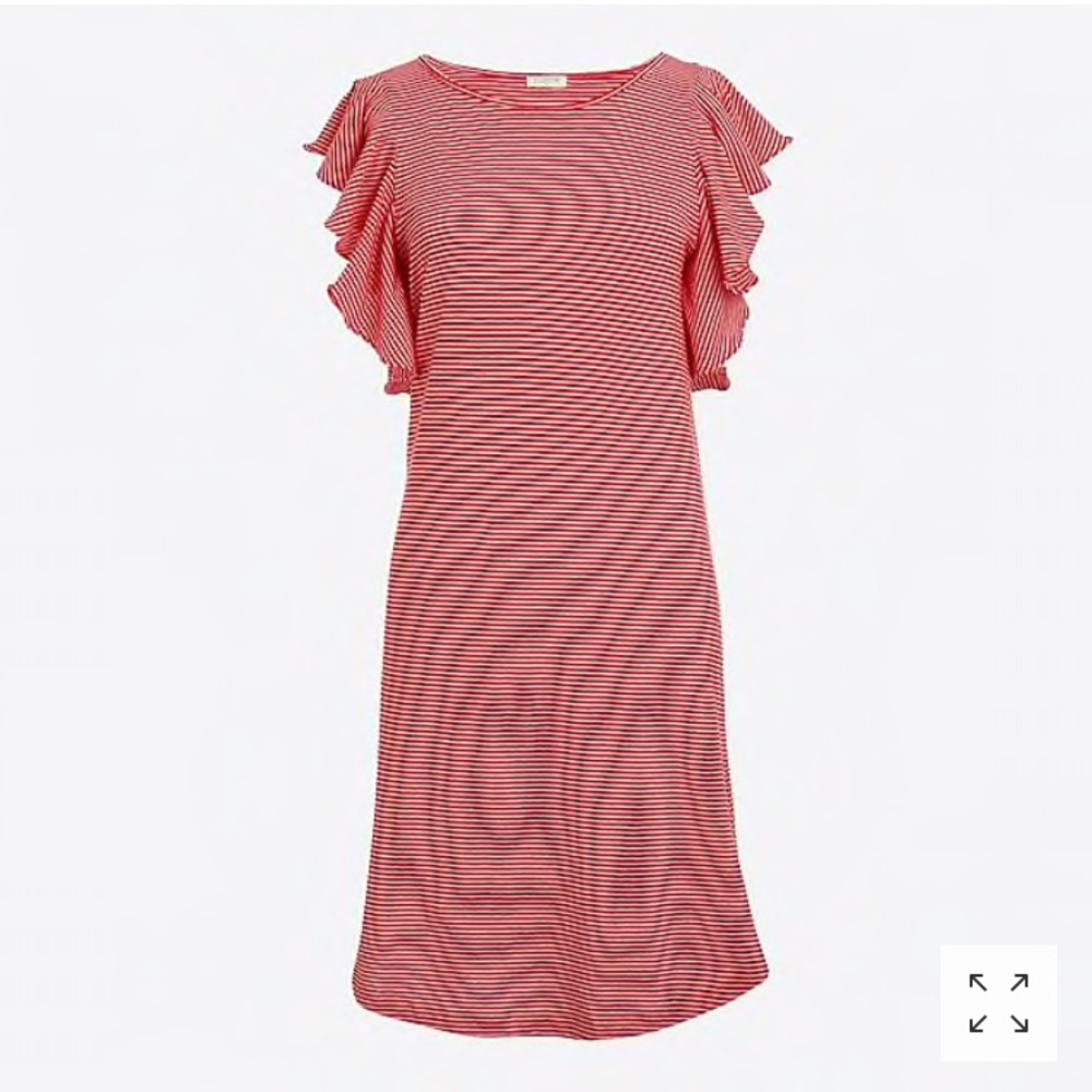 J.Crew red Striped ruffle-shoulder dress